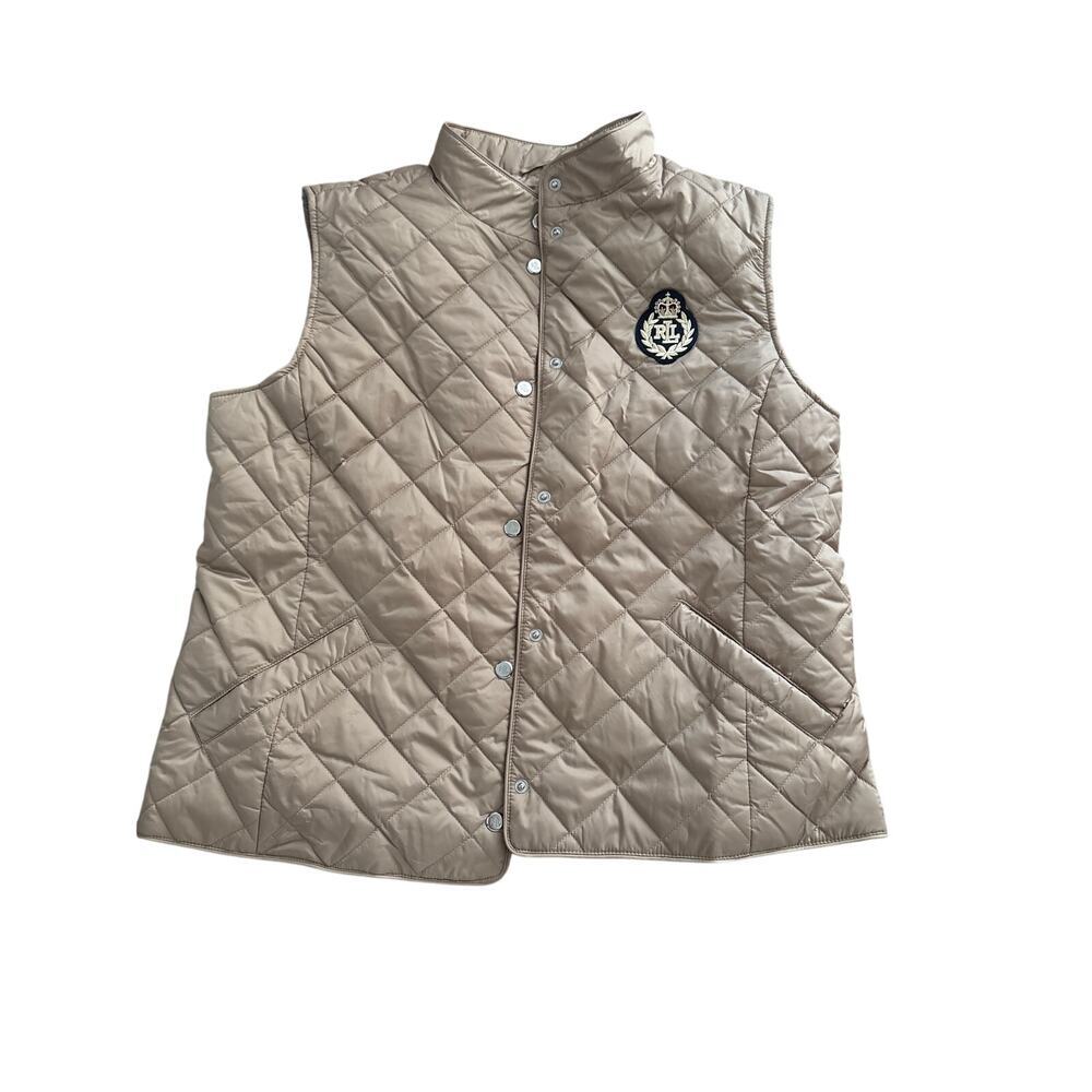 Lauren Ralph Lauren Quilted Beige Crest Vest – Women’s Large